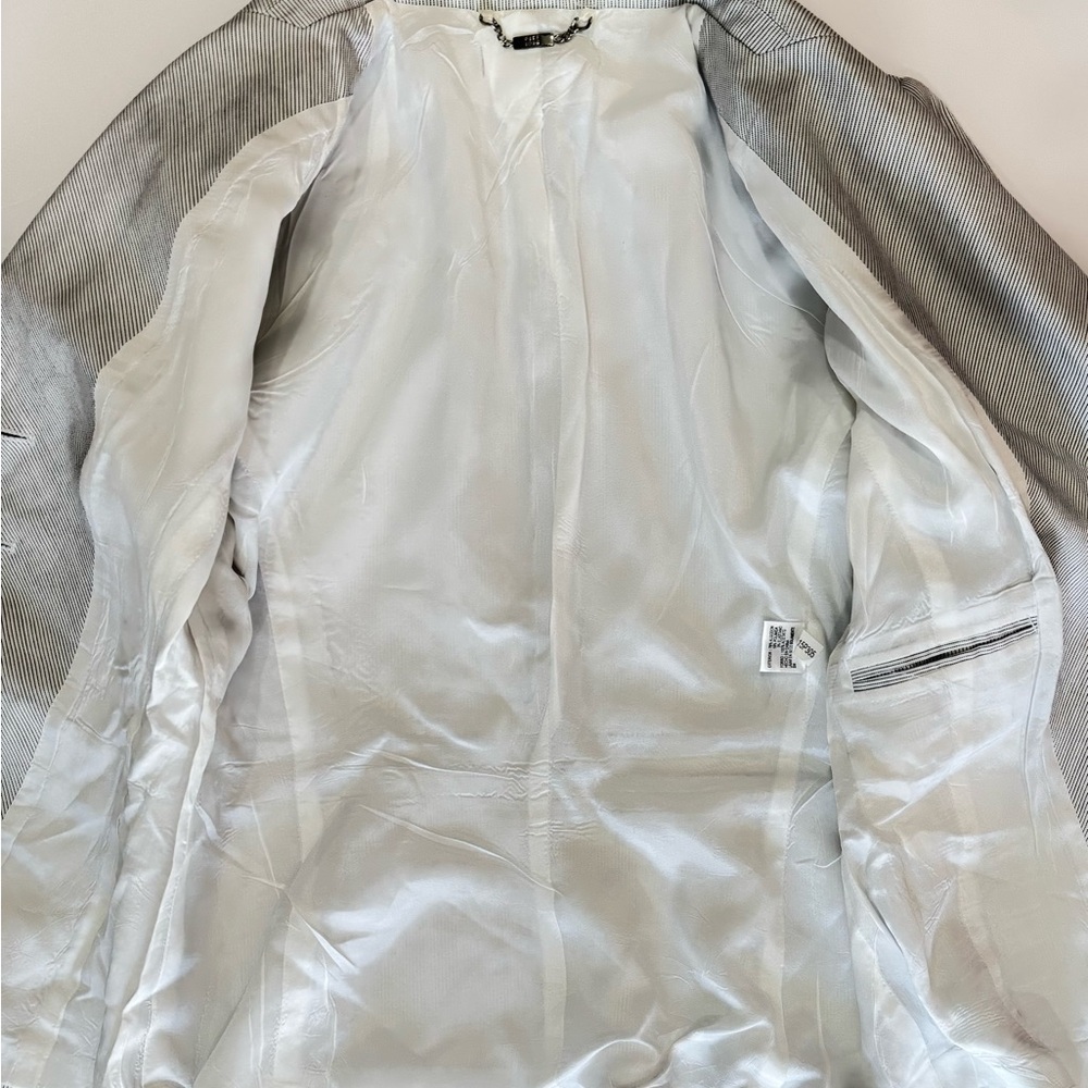White Pinstripe Blazer Tailored Waist Career Jacket Petite 4P Alex Marie - Picture 8 of 10